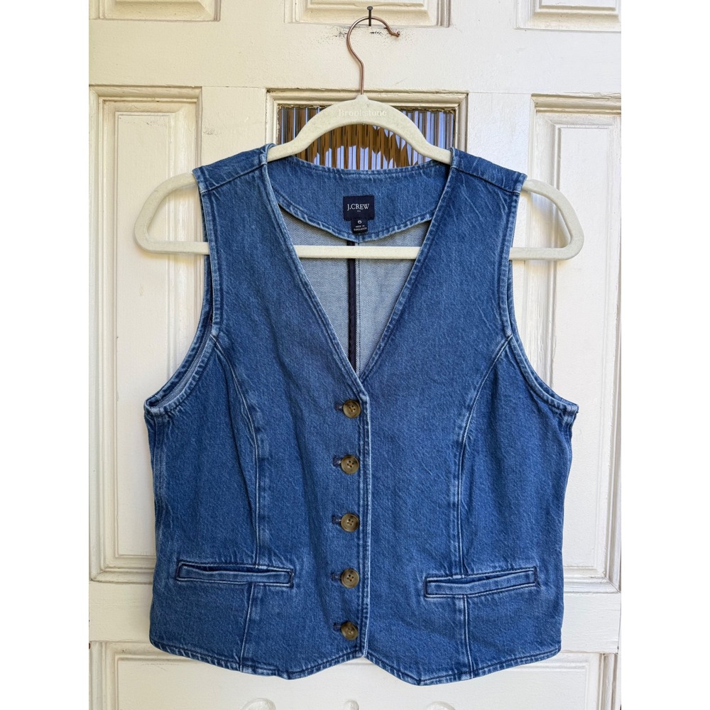 J.Crew Medium Wash Denim Button Front Vest Cotton Lyocell V-Neck Blue Size 6